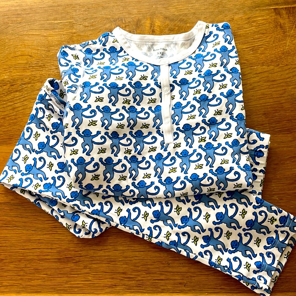 Roller Rabbit XXS blue monkey long sleeve pajamas